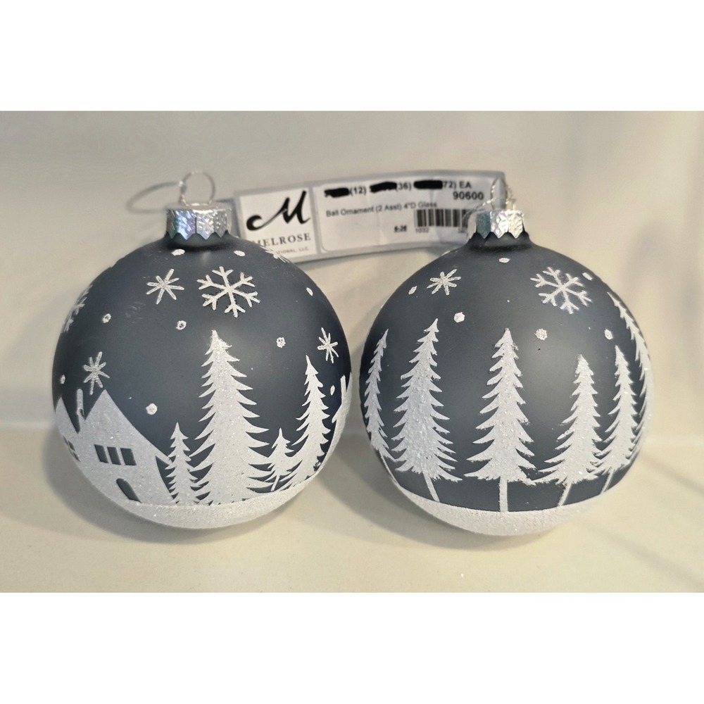 Melrose International Slate Blue Glitter Ball Christmas Ornaments Set Of Two New
